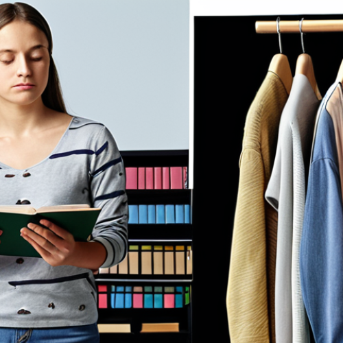 Home 4 **
A person contemplating the difference between spending money on clothes versus education, visualizing short-term satisfaction versus long-term growth.
**